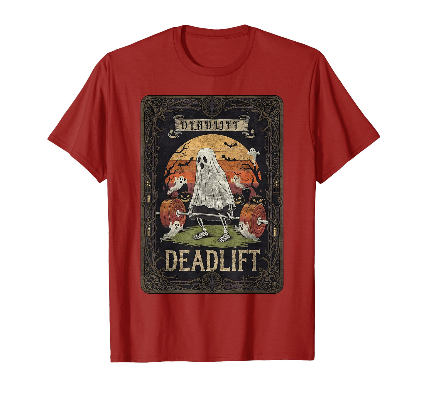 Funny Deadlift Ghost Skeleton Tarot Card Halloween Costume T-Shirt