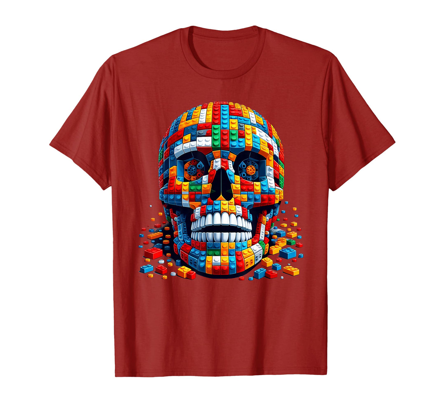 Skull Block Builder Bricks Halloween Skeleton Master Builder T-Shirt