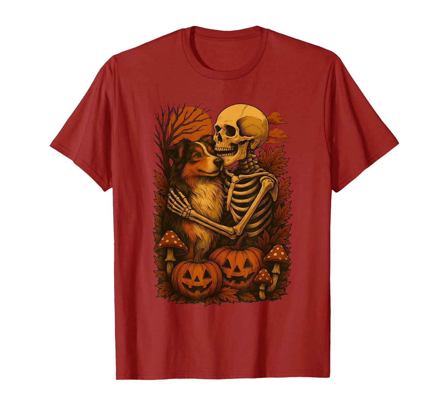 Skeleton Hugging Australian Shepherd T-Shirt