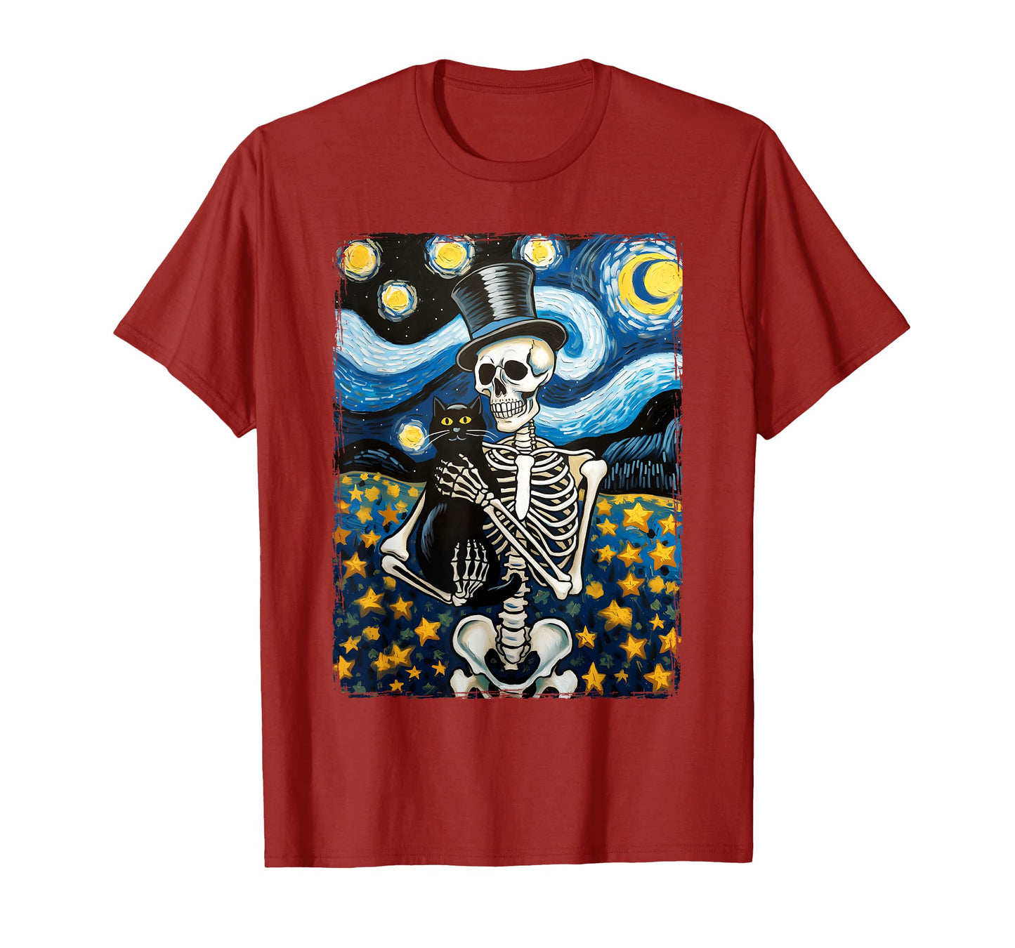 Black Cat Skeleton Vintage Goth Halloween T-Shirt