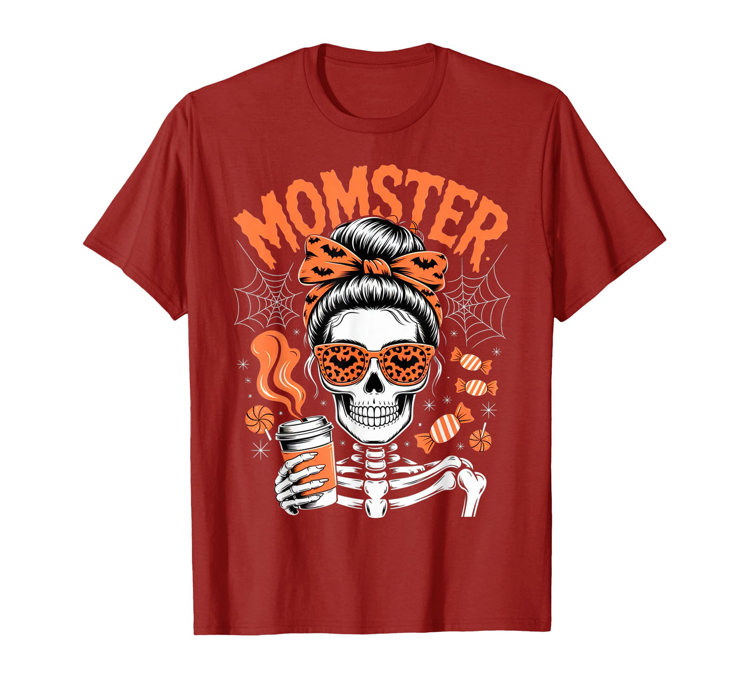Momster Halloween Costume Skeleton Messy Bun Mother Coffee T-Shirt
