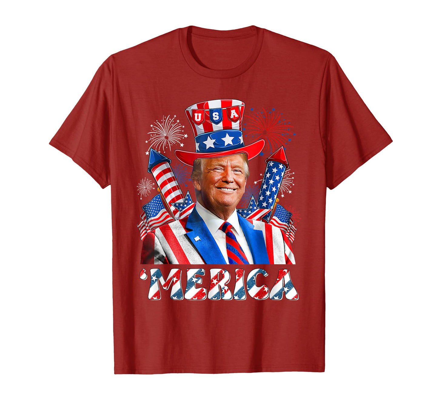 'MERICA TRUMP Happy 4th Of July Trump American Flag Funny T-Shirt