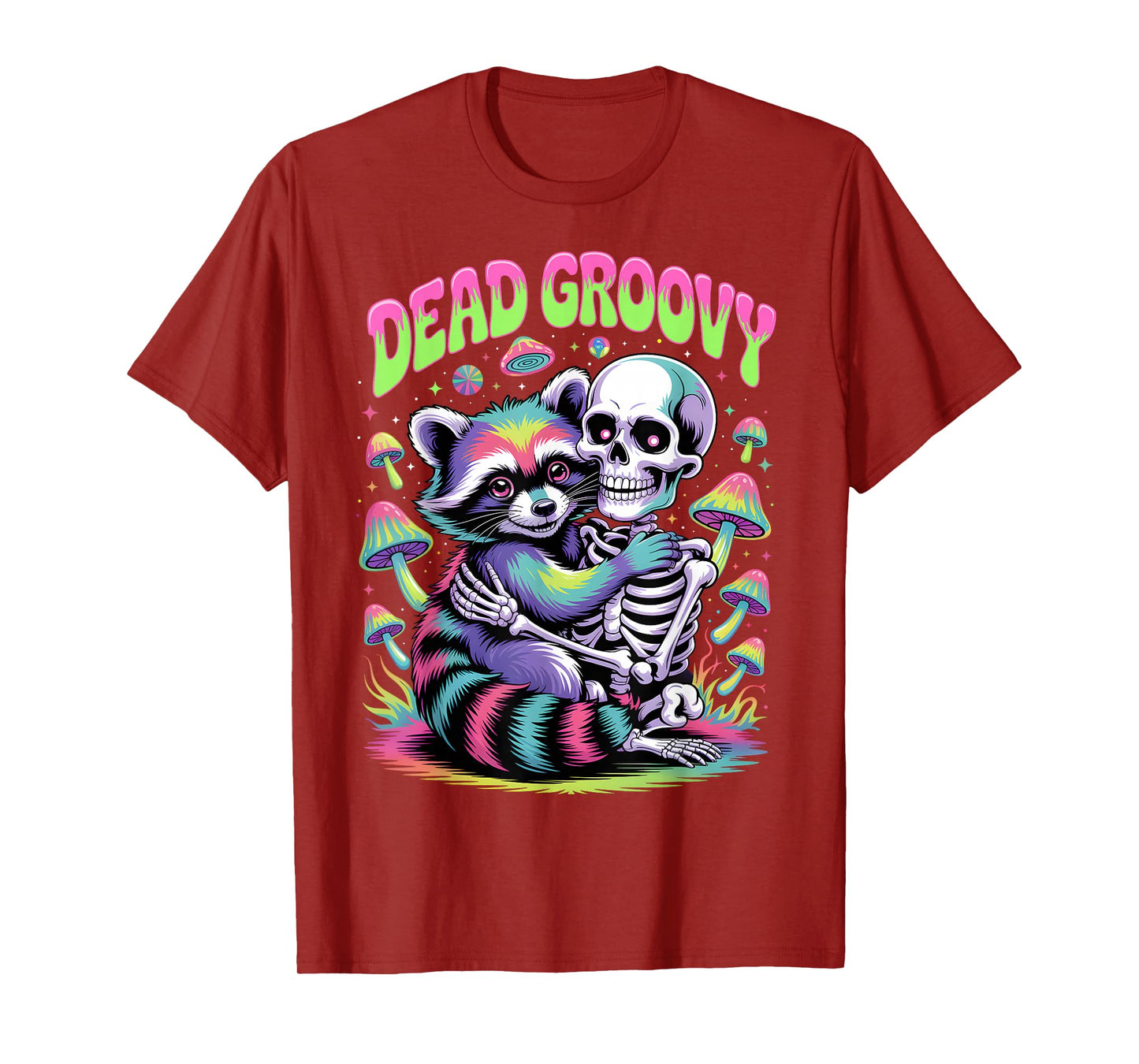 Dead Groovy Skeleton and Raccoon Halloween T-Shirt