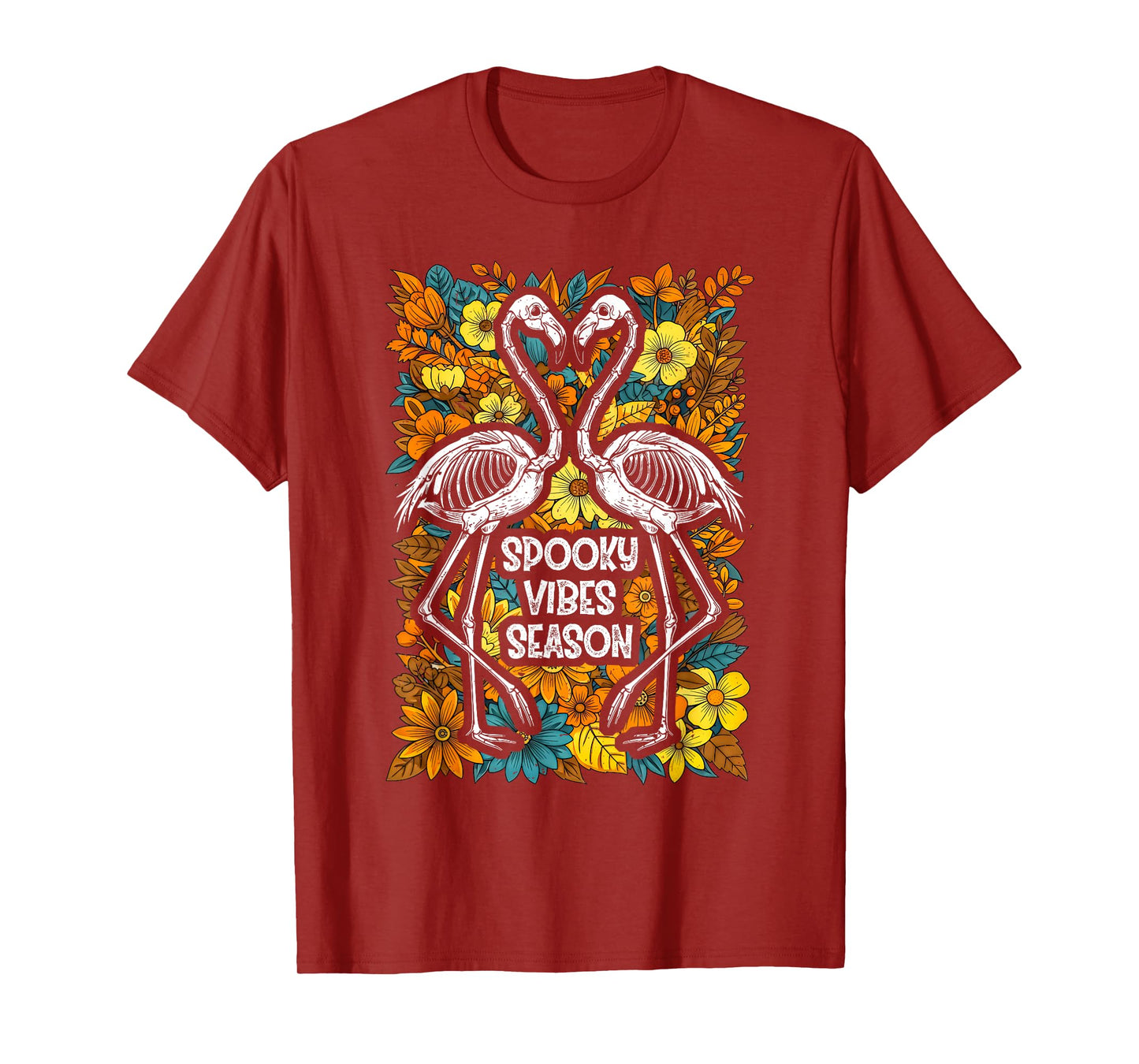 Halloween Flamingo Skeleton Spooky Vibes Season Graphic T-Shirt