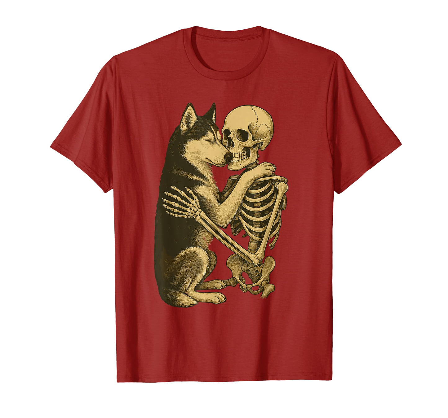 Skeleton Hugging Siberian Husky T-Shirt