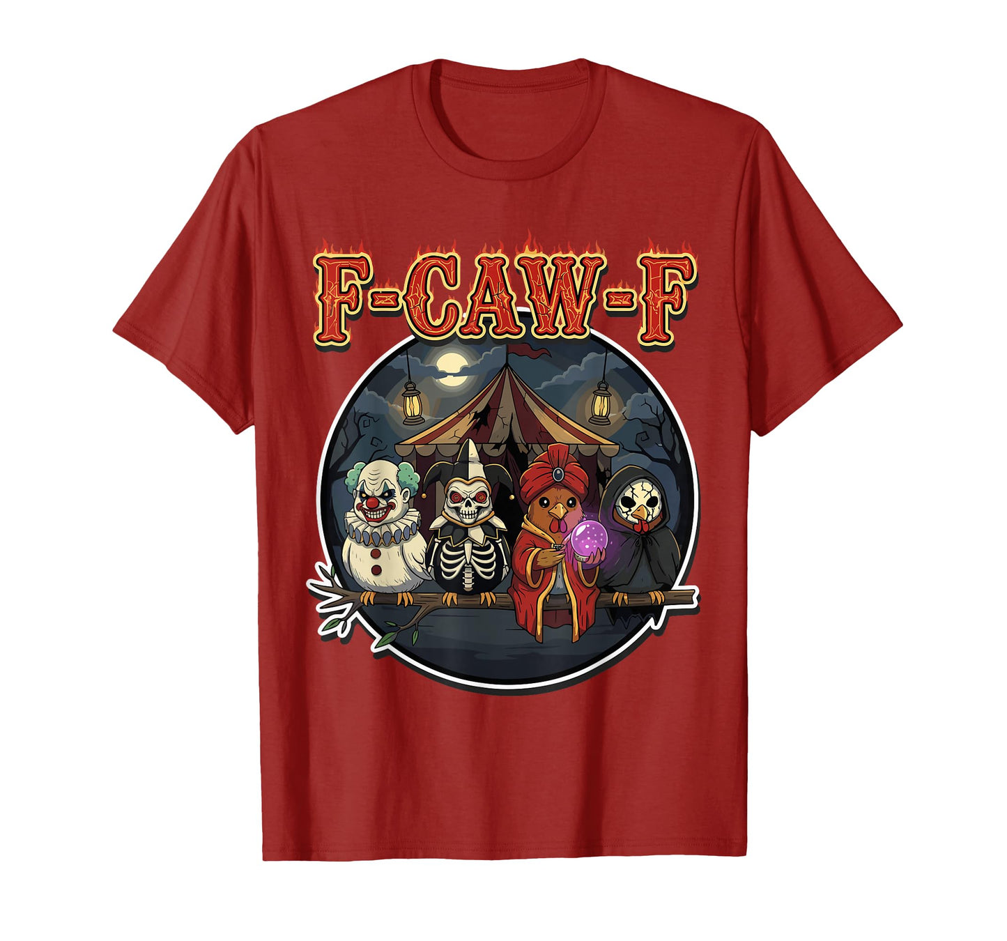 F-Caw-F Funny Creepy Carnival Crow Halloween Art T-Shirt