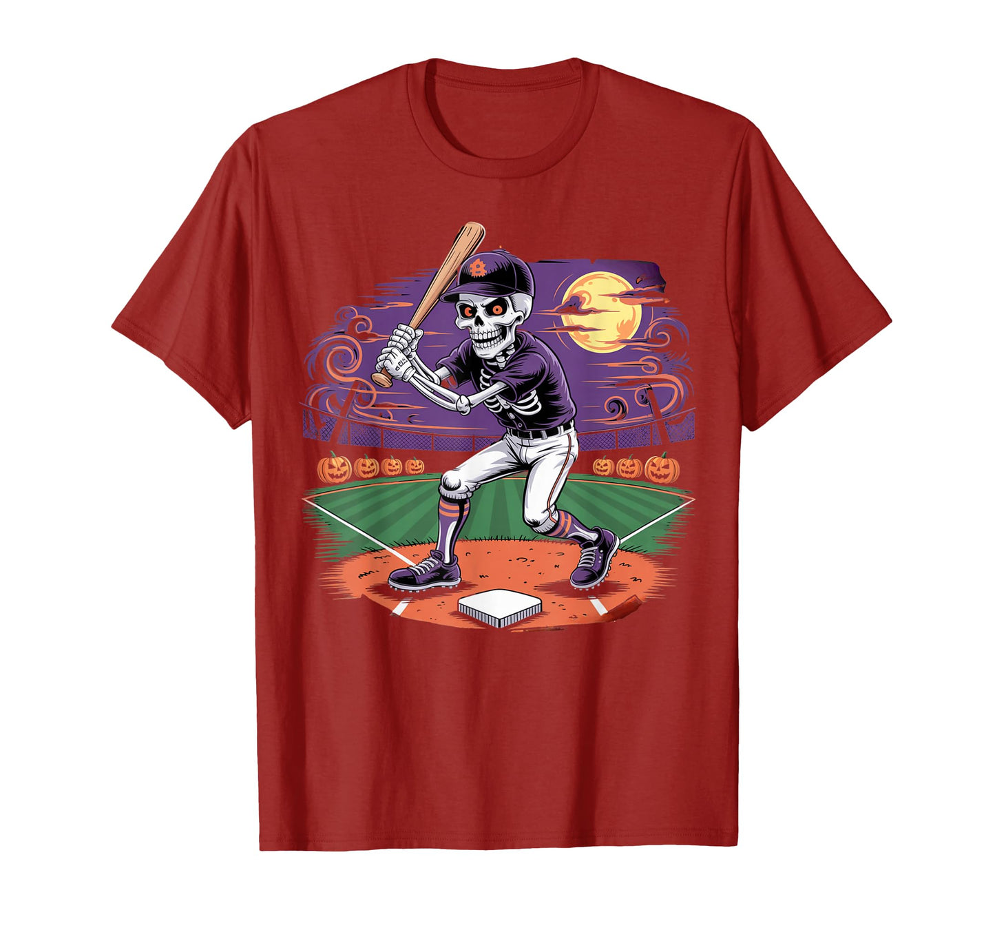 Funny Creepy Baseball Skeleton Spooky Sports Halloween T-Shirt