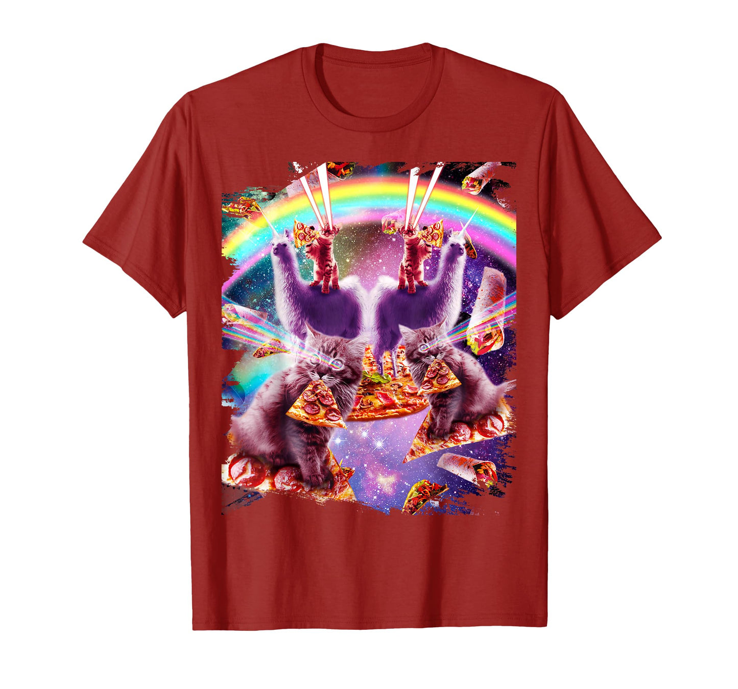 Laser Pizza Cat On Llama, Lazer Kitty Cats In Rainbow Space T-Shirt