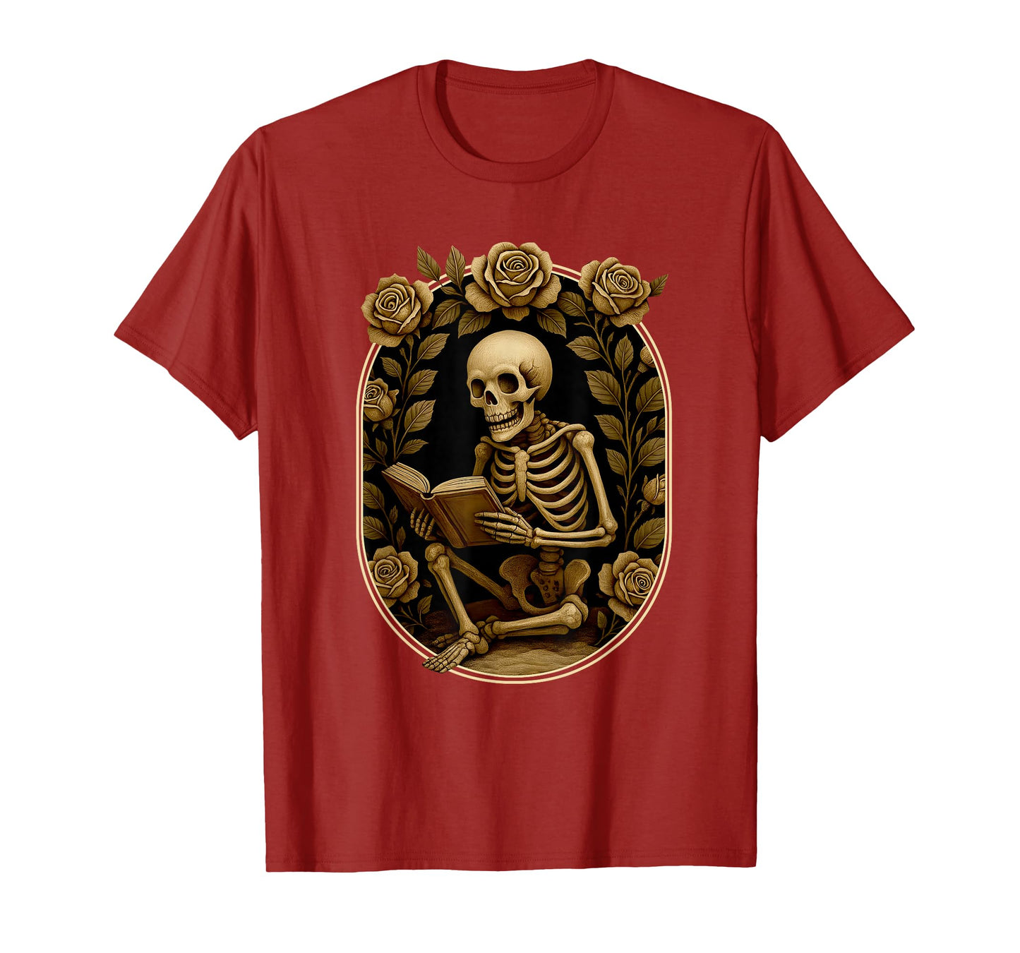 Skeleton Reading Book Floral Skull Halloween Teacher Costume T-Shirt