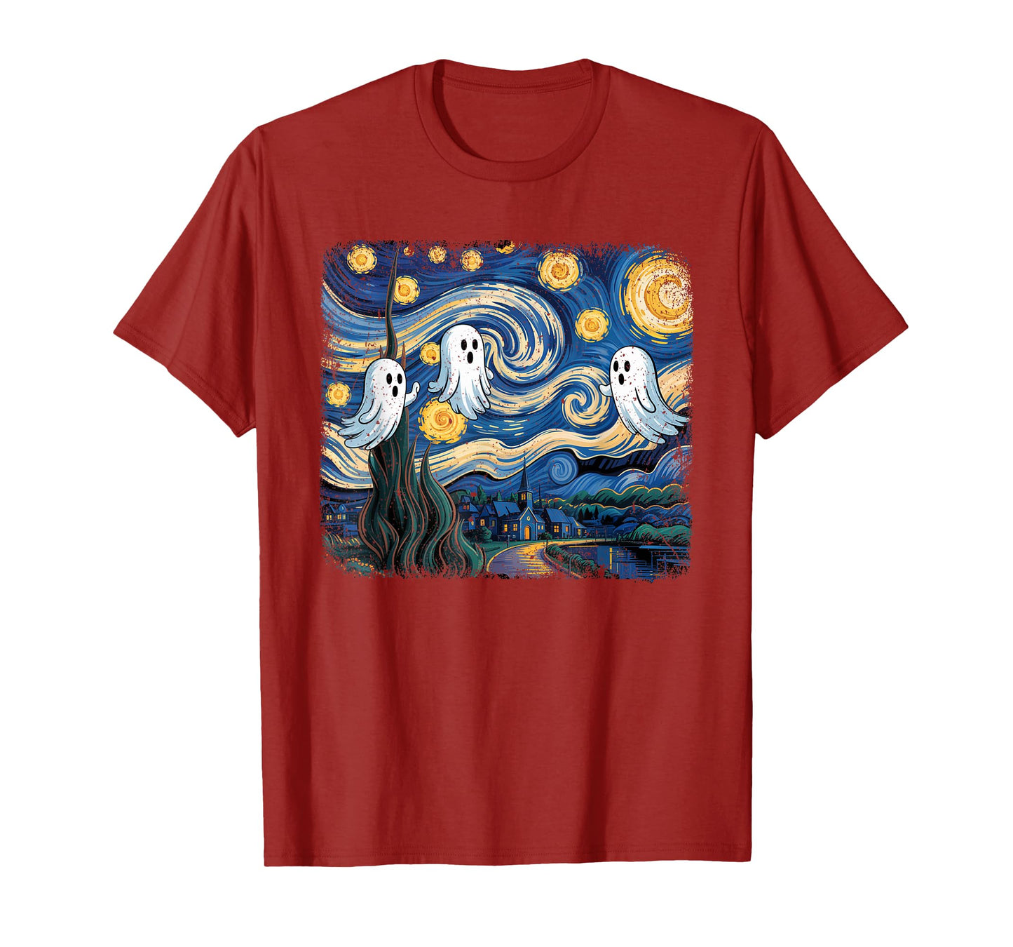 Funny Halloween Boo Sheet Ghost Starry Night Van Gogh Boys T-Shirt