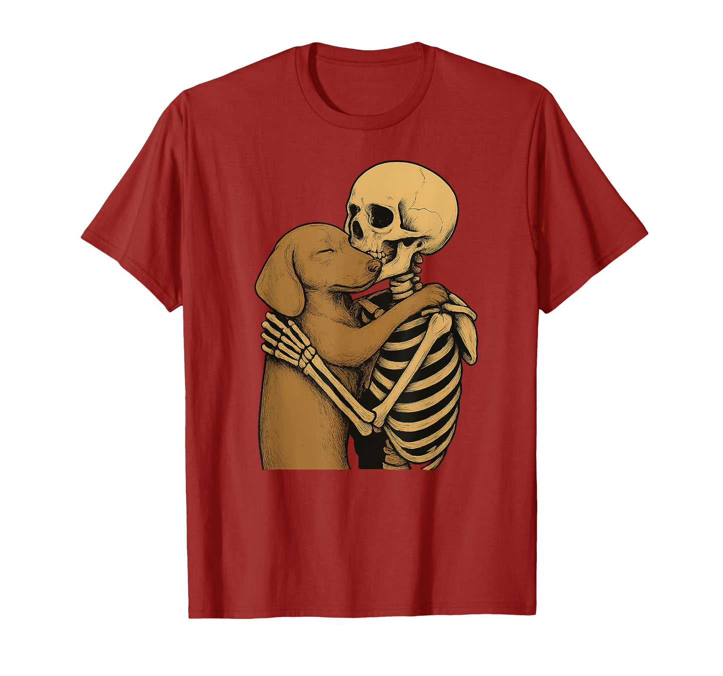 Skeleton Hugging Dachshund Dog Halloween T-Shirt