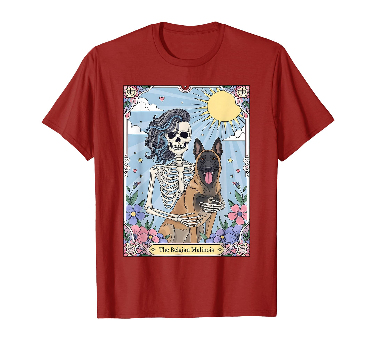 Belgian Malinois Dog Tarot Card Halloween Costume Skeleton T-Shirt