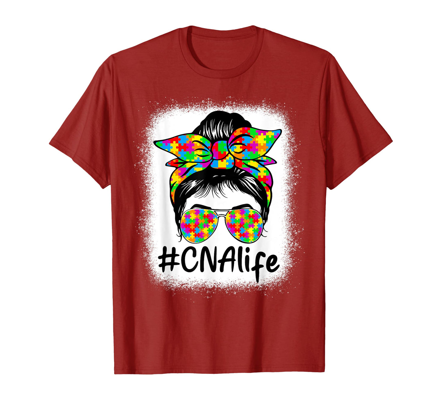 CNA Certified Nursing Assistant Messy Bun Autism Awareness T-Shirt