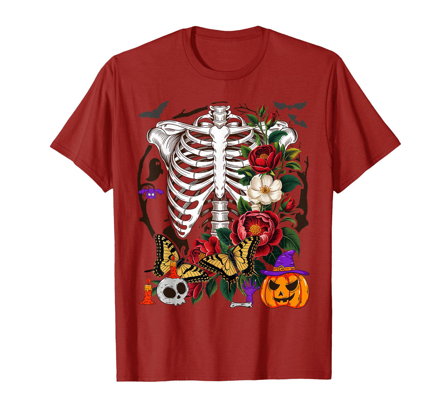 Floral Skeleton X-ray Ribcage Flower Goth Halloween T-Shirt