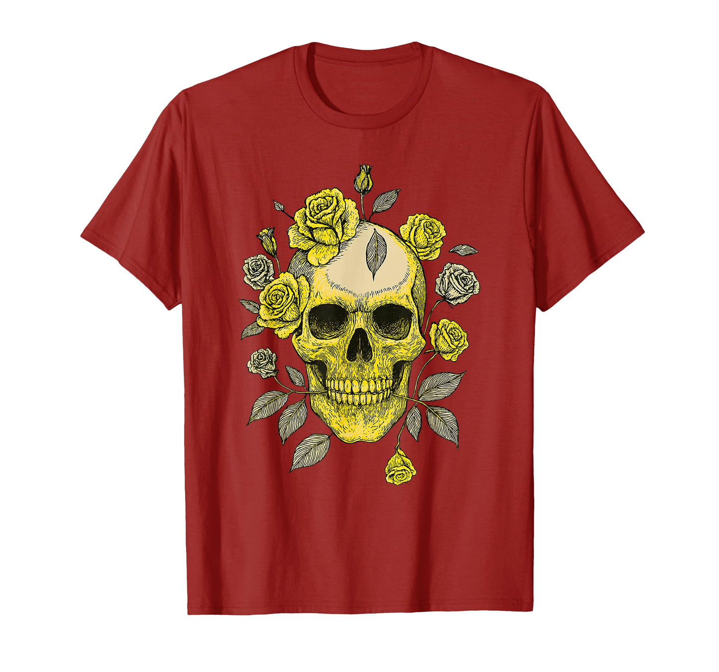 Mexican Skull with Flowers Vintage Gothic Skeleton Art T-Shirt