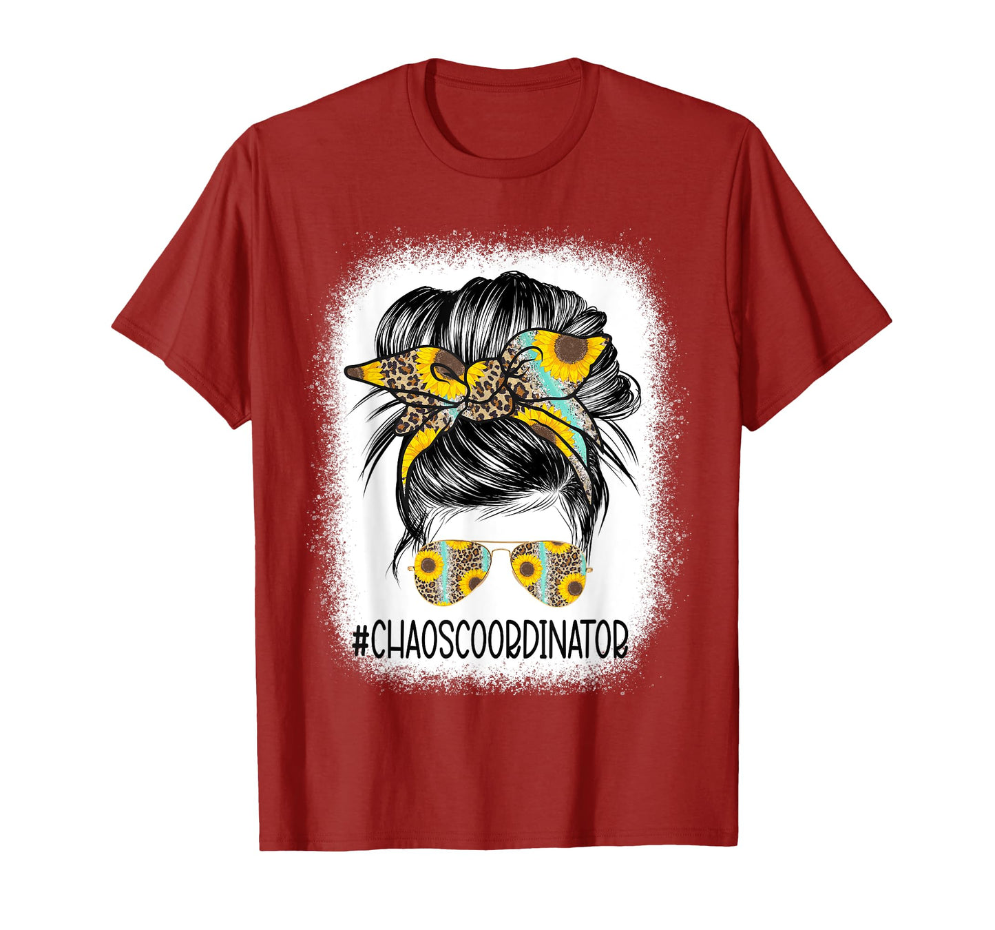 Bleached Chaos Coordinator leopard sunflower Messy Bun T-Shirt