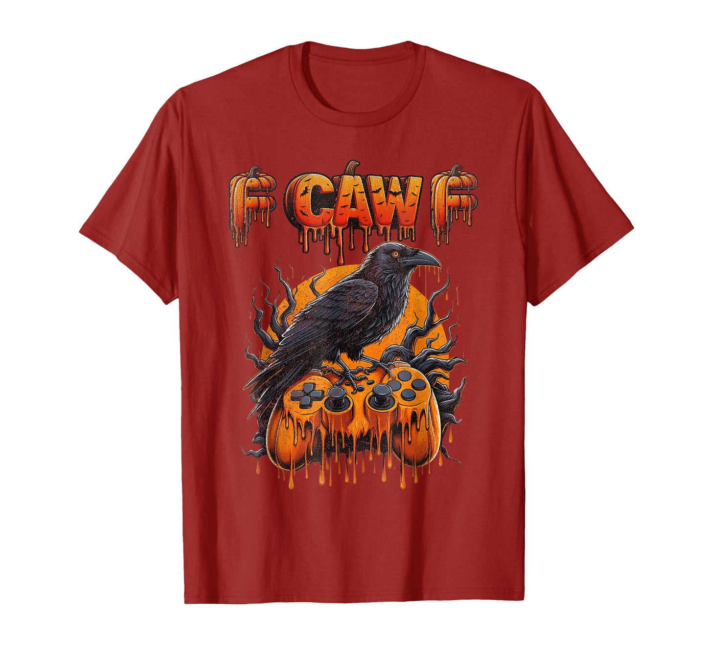 F-CAW-F Funny Halloween Gamer Crow on a Pumpkin Controller T-Shirt