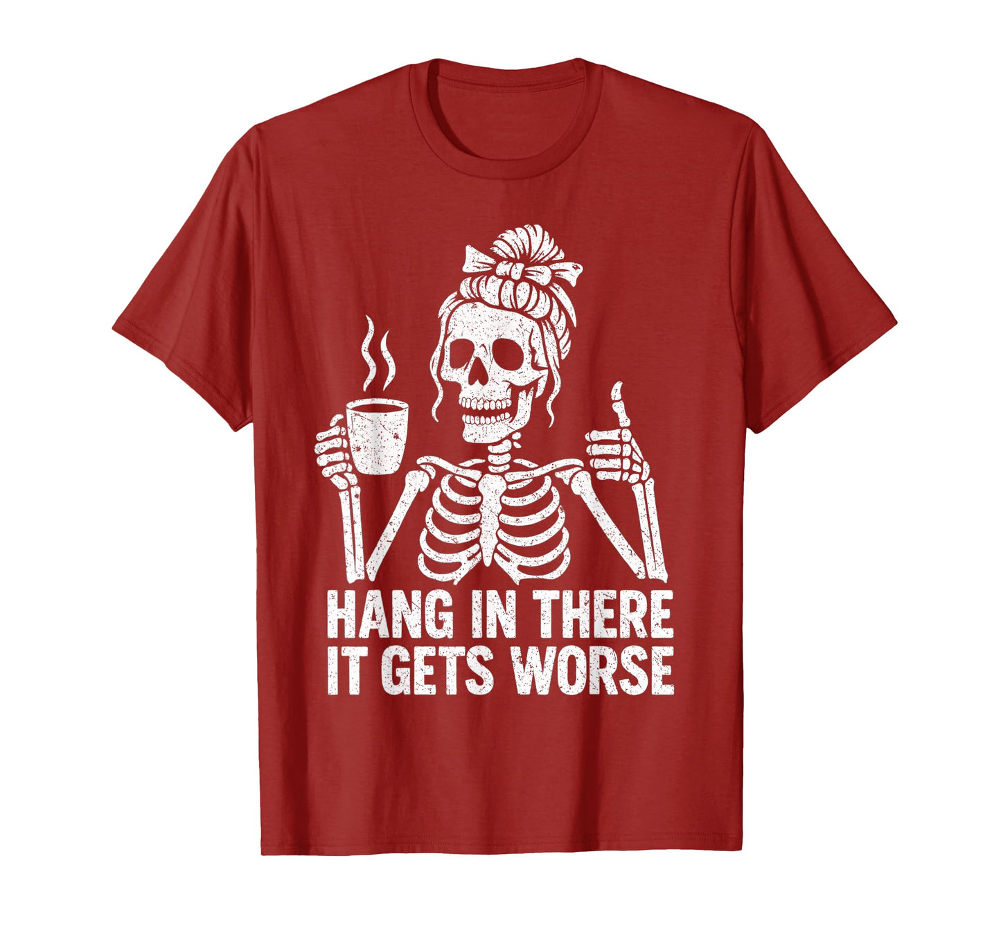 Messy Bun Drinking Coffee for Women Tee Sarcastic Skeleton T-Shirt