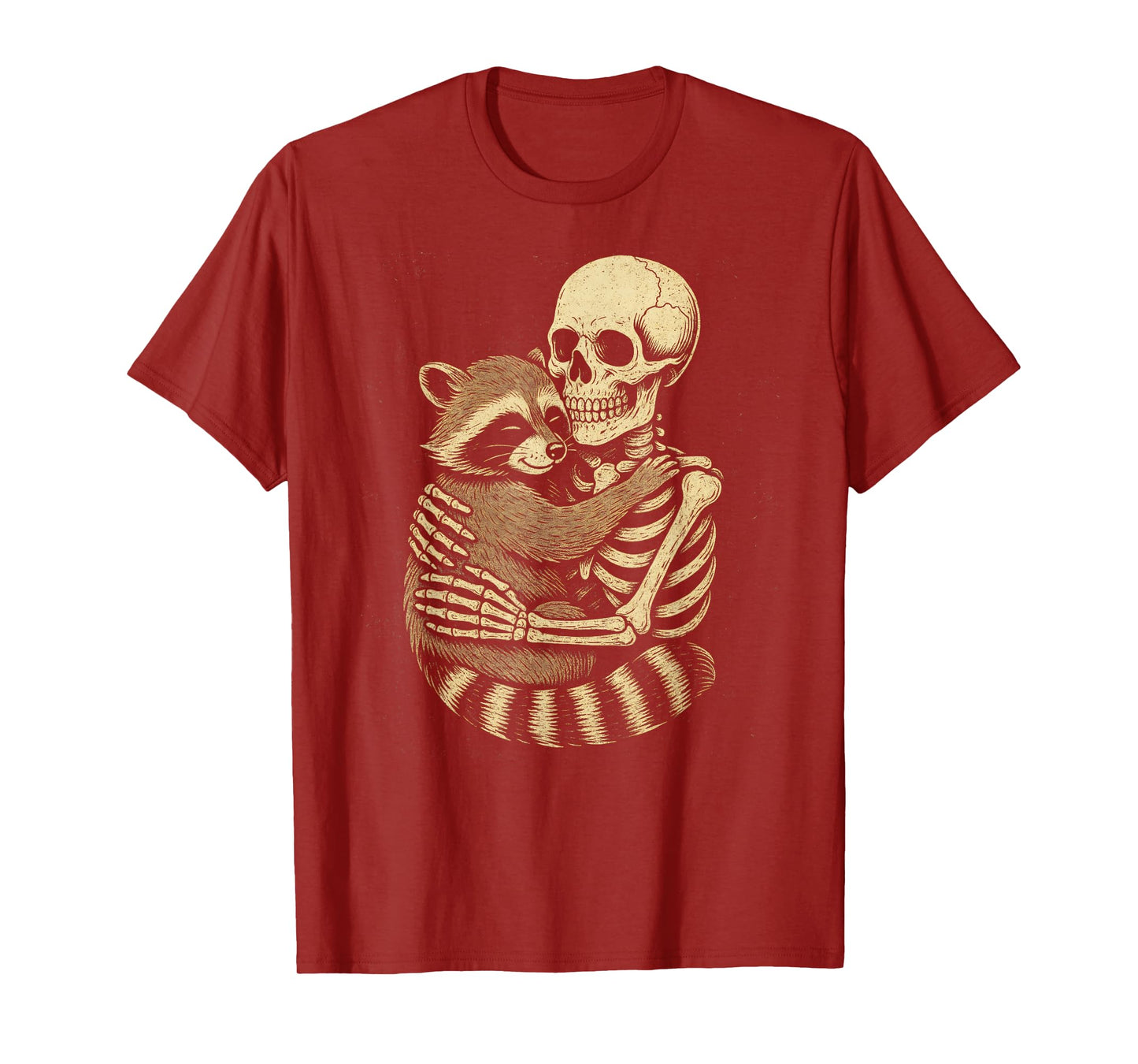 Skeleton Hug Raccoon Vintage Spooky Halloween T-Shirt