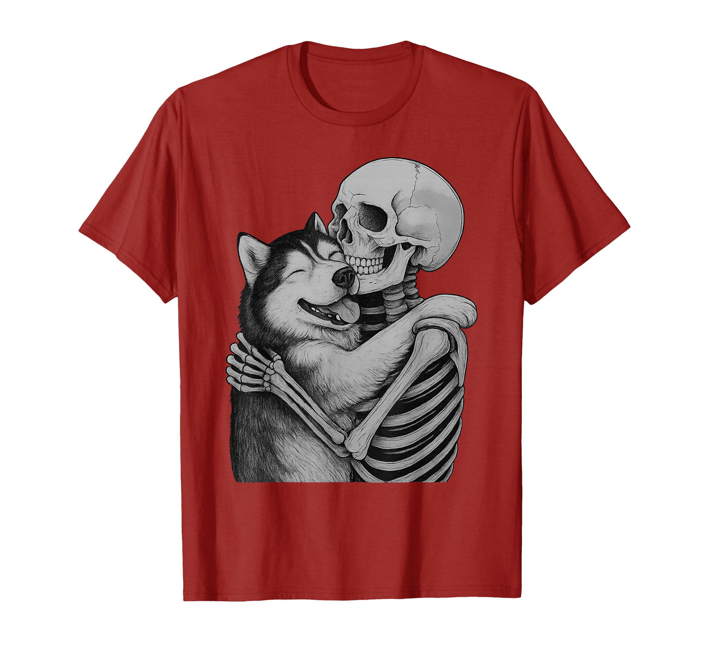 Husky Skeleton Hug Halloween Dog Lover T-Shirt
