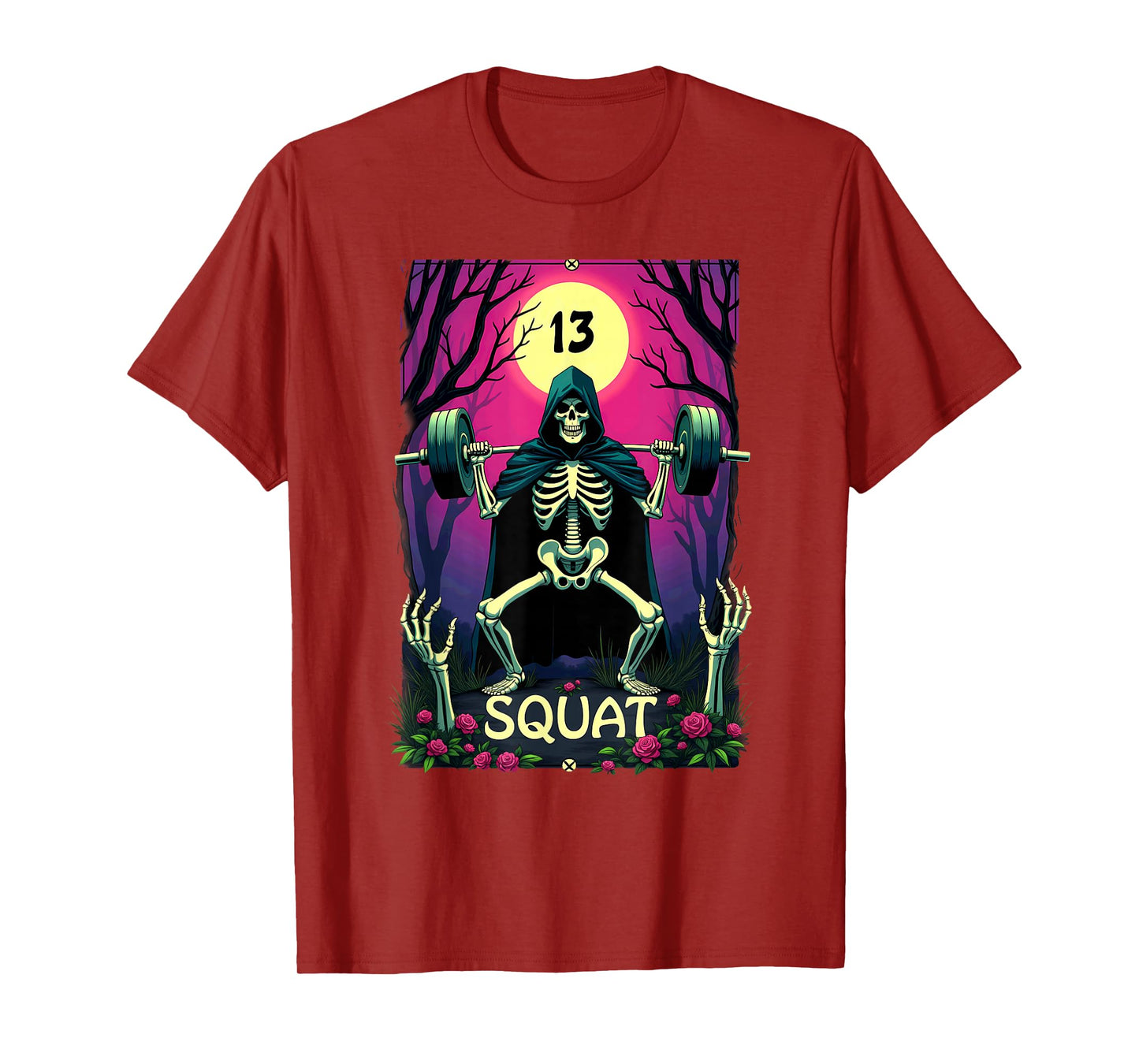 Gothic Tarot Card Skeleton Squat Weightlifting T-Shirt