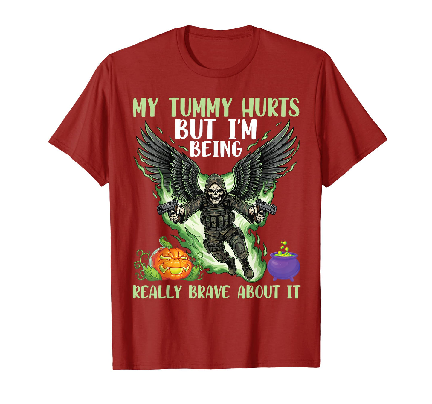 My Tummy Hurts But I’m Brave Skeleton Angel Wings Pumpkin T-Shirt