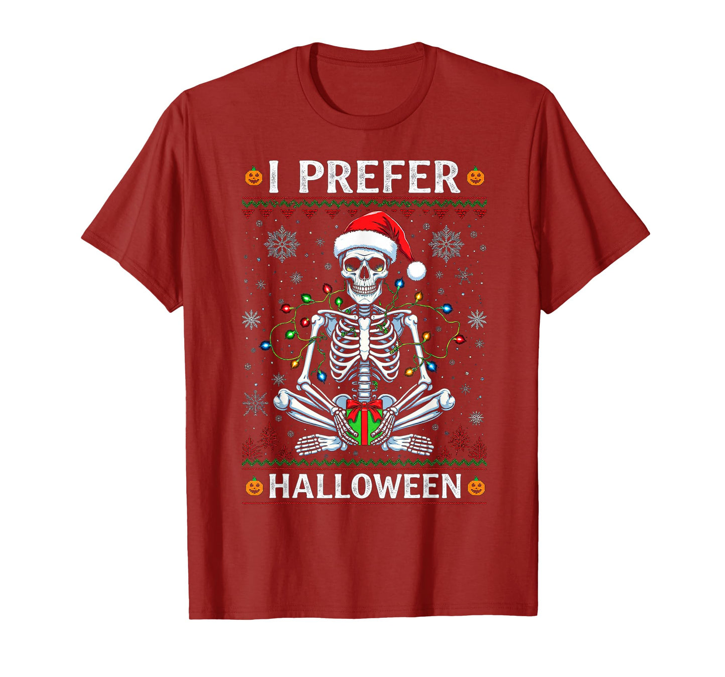 Funny Christmas 2025 Skeleton I Prefer Halloween Ugly Xmas T-Shirt