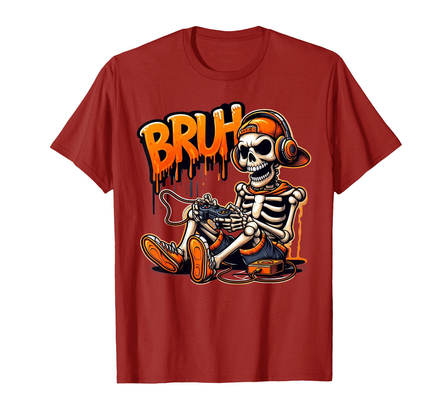 Bruh Halloween Boys Kids Gamer Mens Skeleton Video Gaming T-Shirt