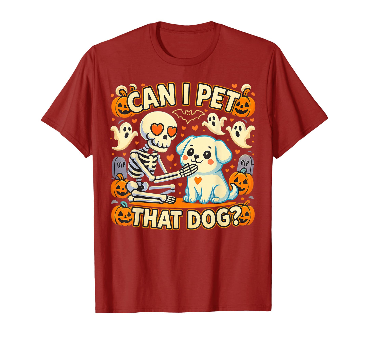 Halloween Can I Pet That Dog Skeleton Heart Eyes T-Shirt