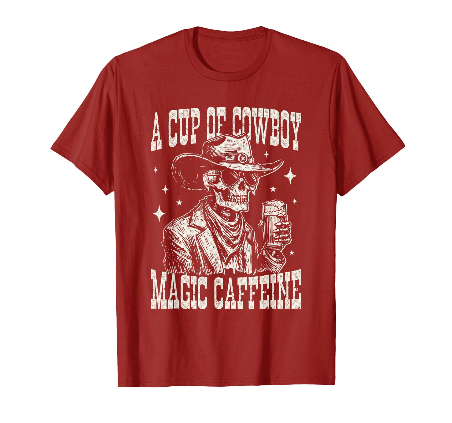 A Cup of Cowboy Magic Caffeine Skeleton Coffee Western Retro T-Shirt