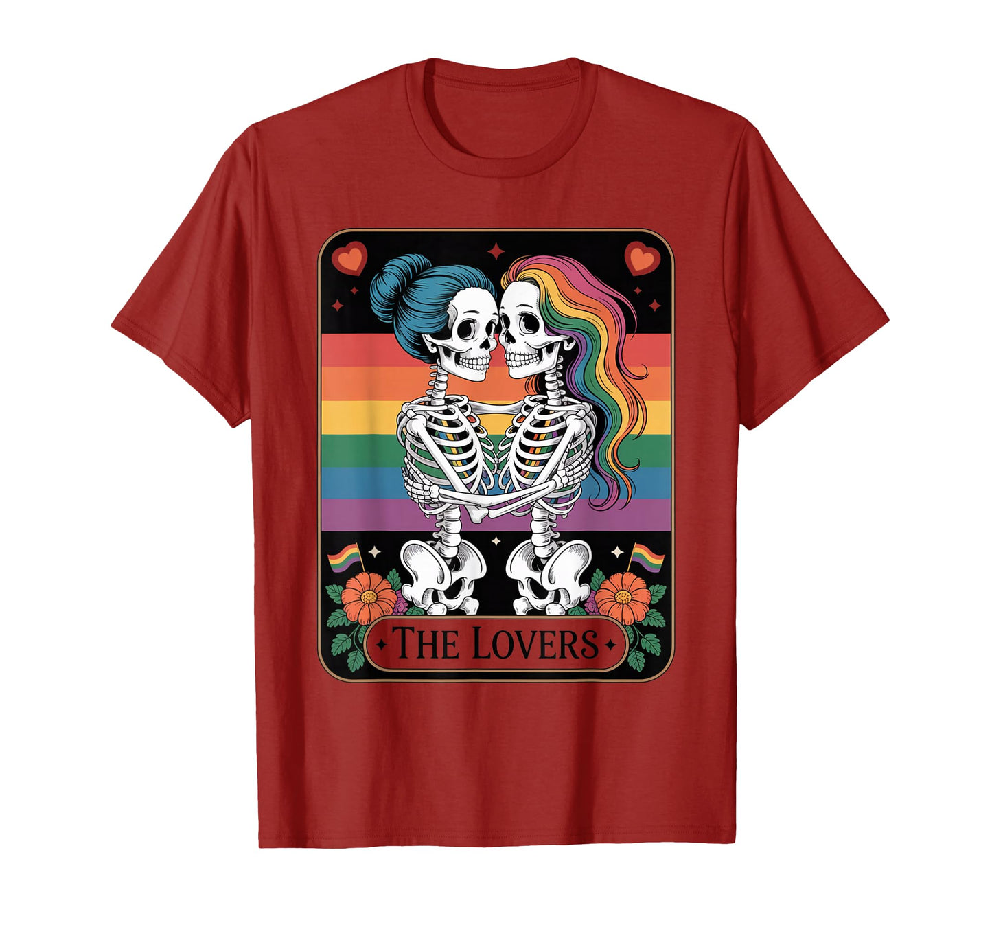 Tarot Card The Lovers Rainbows Kissing Lesbian Skeletons T-Shirt