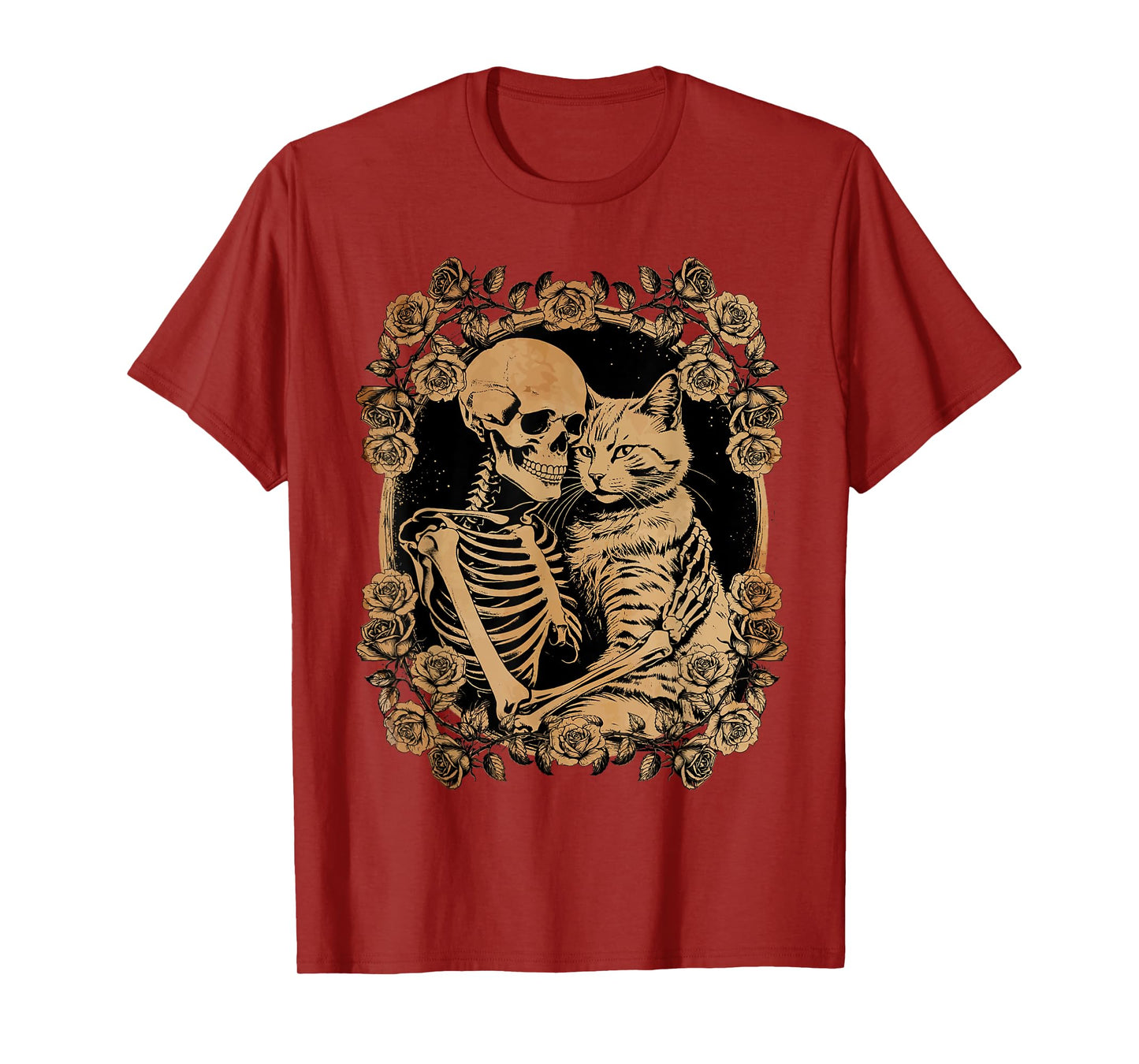 Halloween Skeleton Hugging Black Cat Lover Gift Gothic Funny T-Shirt
