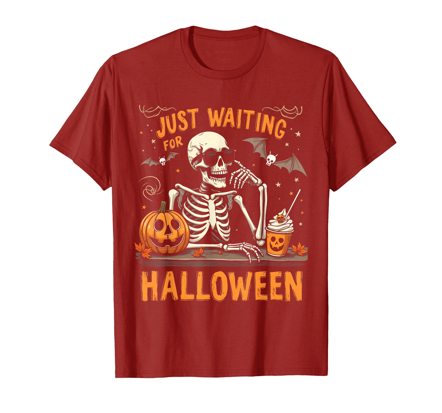 Just Waiting for Halloween Funny Skeleton Party Costume T-Shirt