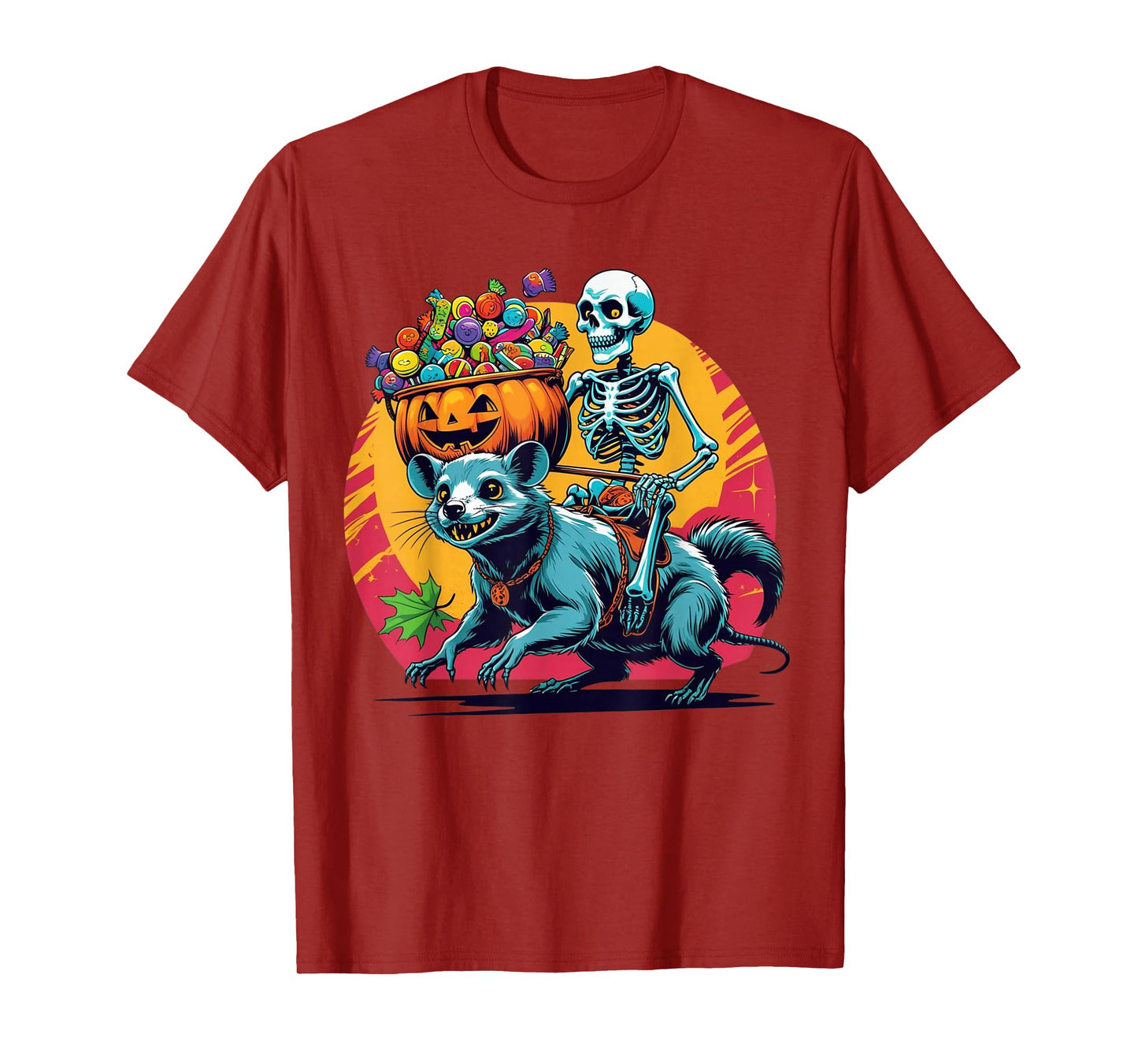Zombie Opossum Halloween Skeleton Rider Funny Costume Design T-Shirt