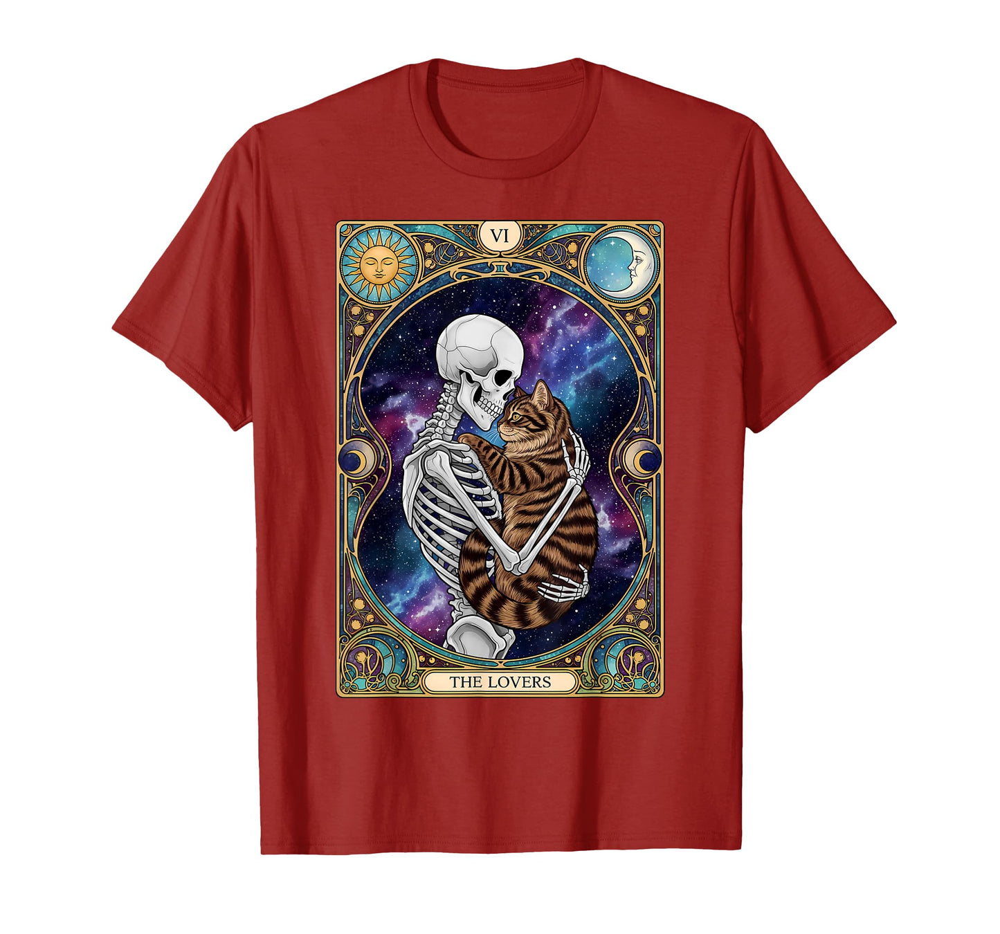 Skeleton Hugging Cat Halloween Cat Tarot Card Men Women Kids T-Shirt