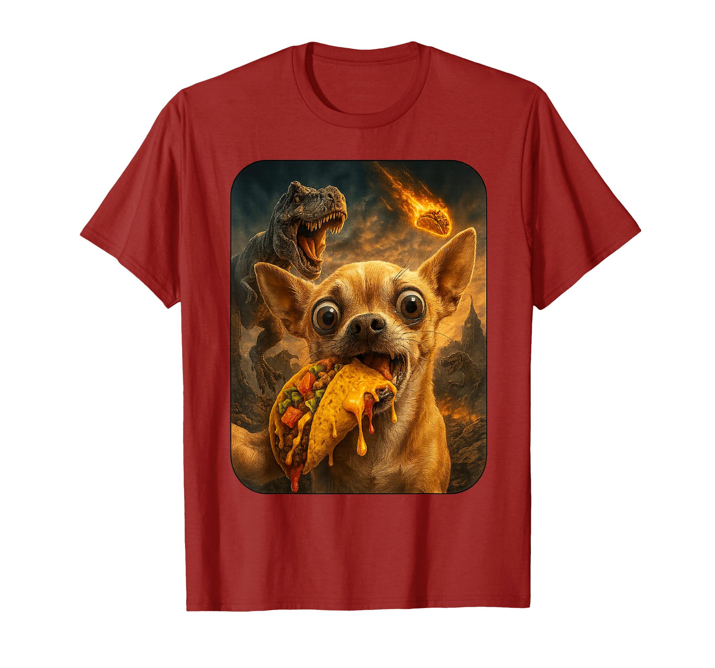 Chihuahua Selfie with T Rex Dinosaur Funny Taco Tuesday T-Shirt
