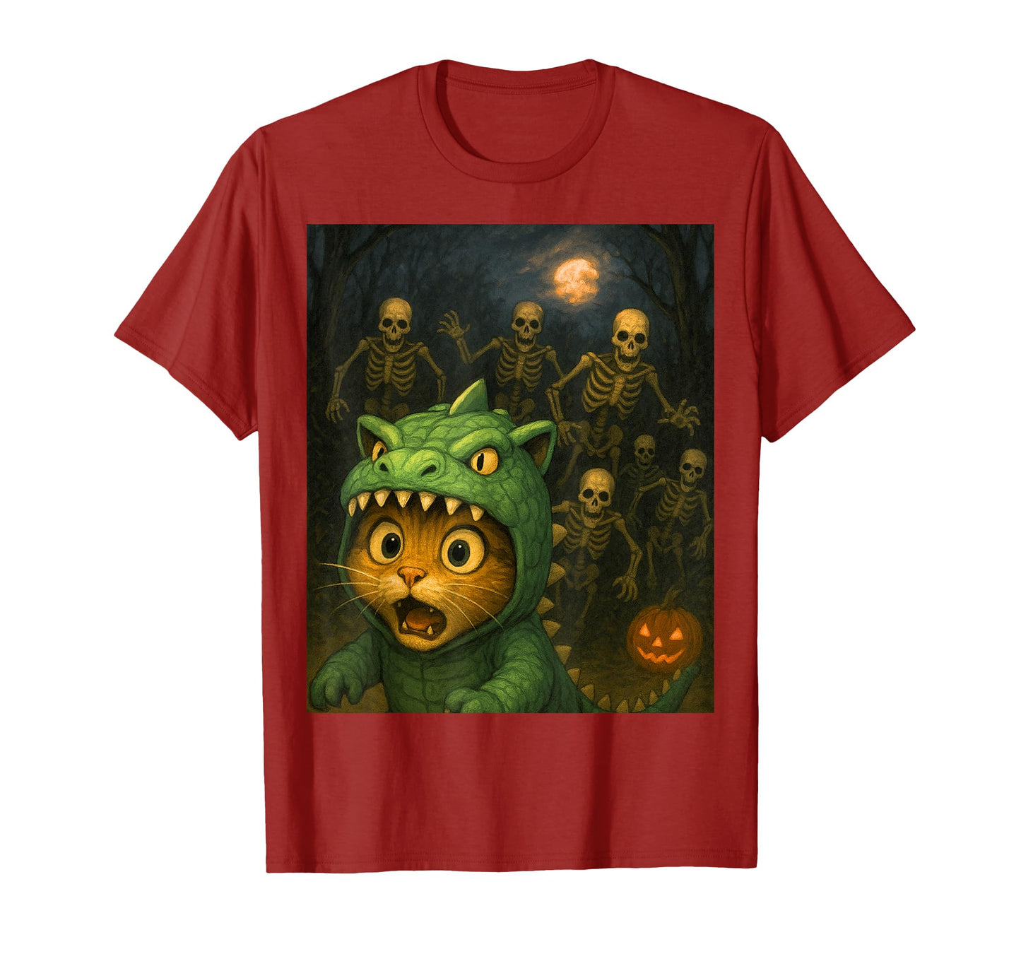 Funny Halloween Cat Selfie with Skeletons Spooky Cat Lovers T-Shirt