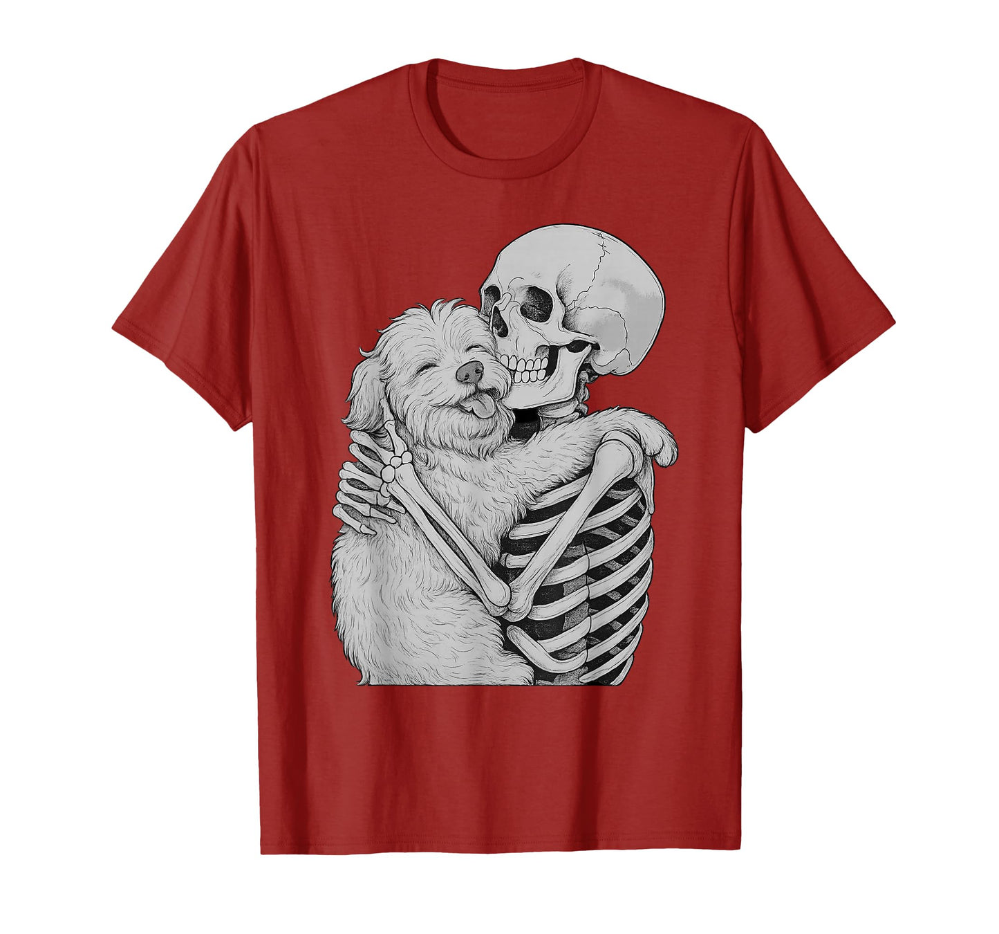 Maltese Dog Skeleton Hug Halloween Dog Lover T-Shirt