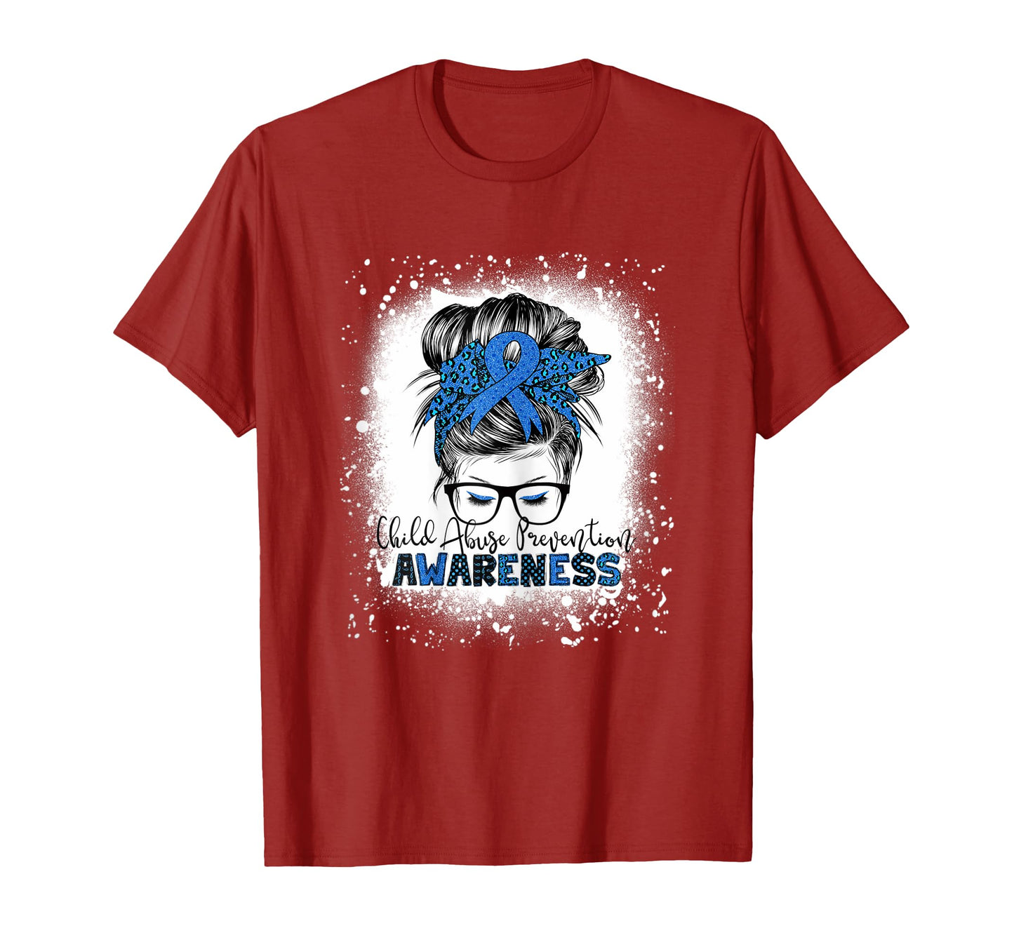 Child Abuse Prevention awareness messy hair bun T-Shirt