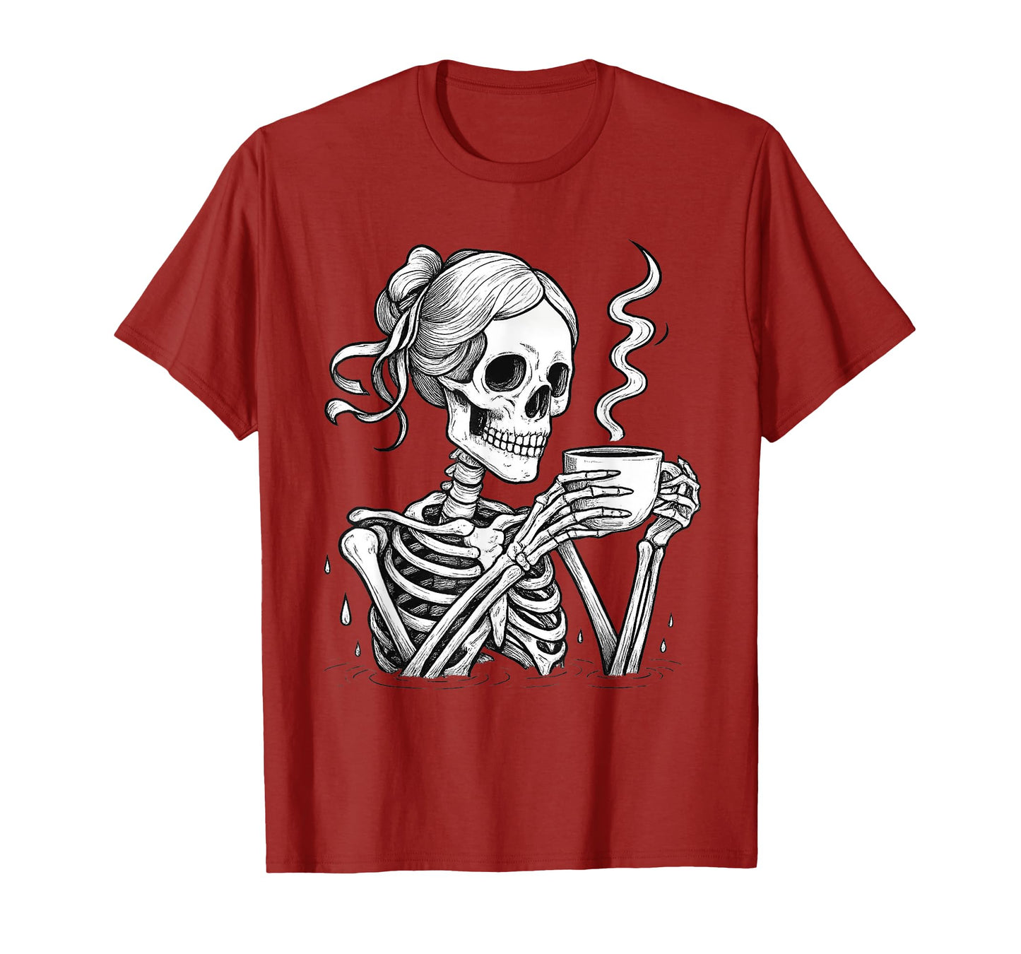 Skeleton Messy Bun Coffee Halloween Coffee Lover Womens Mom T-Shirt