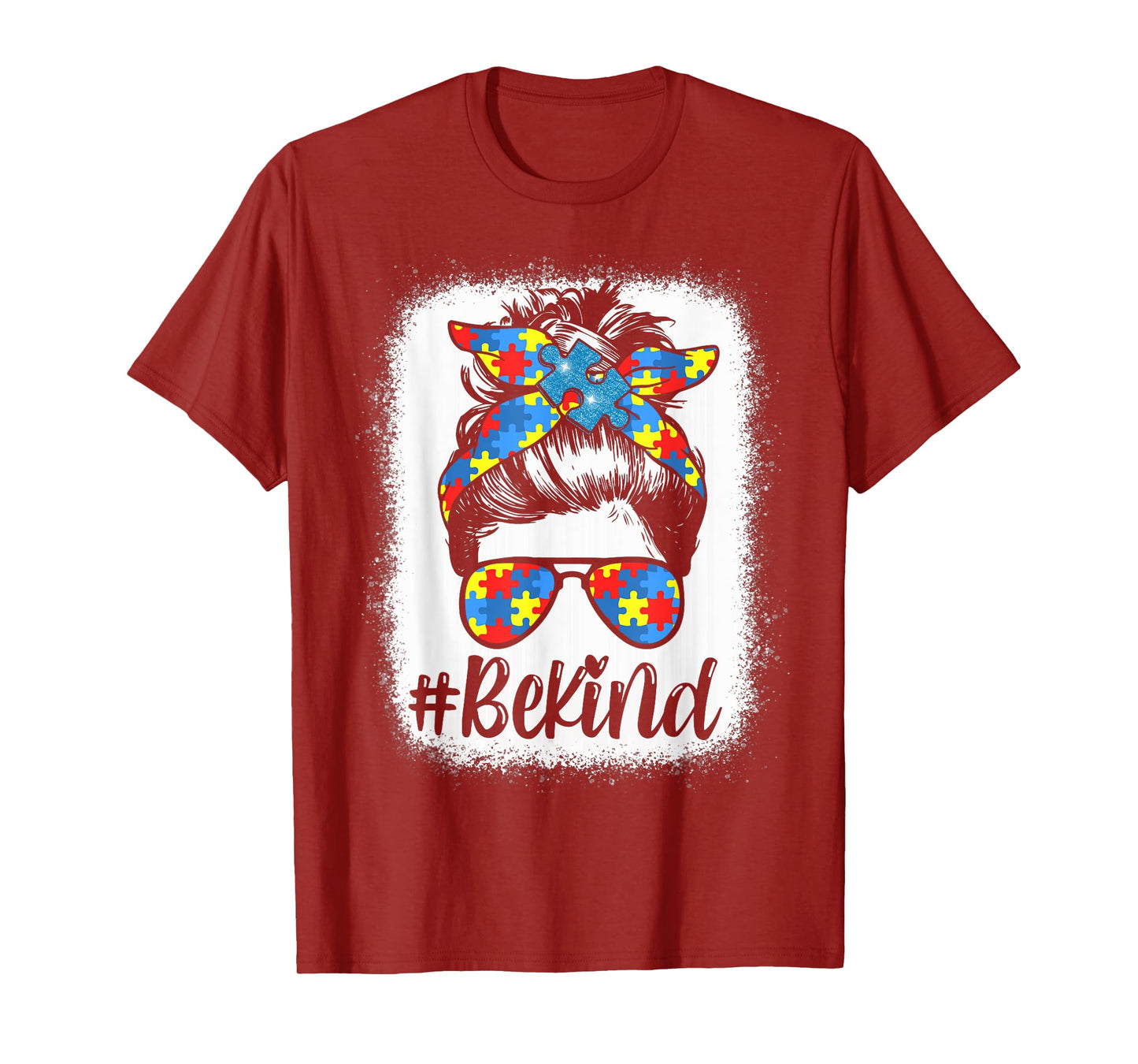 Be Kind Autism Awareness Girl Women Messy Bun Hair Gifts T-Shirt