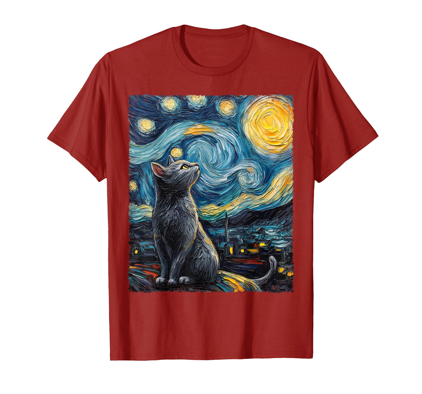 Colorful Van Gogh Starry Night Cat Men Women Kids T-Shirt