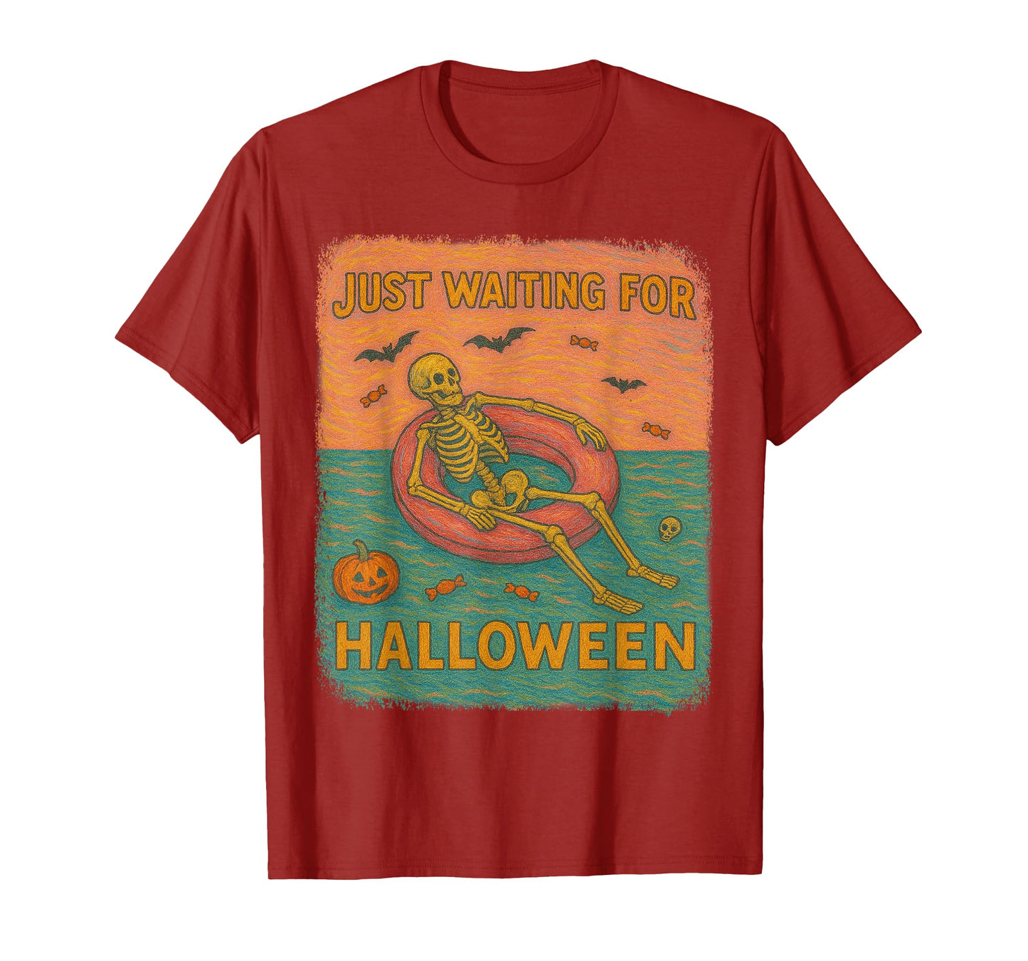 Just Waiting for Halloween Funny Skeleton Van Gogh Paintings T-Shirt