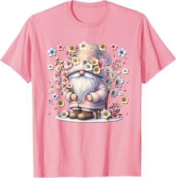 Colorful Wildflower Gnome For Girls And Women Pink Floral T-Shirt
