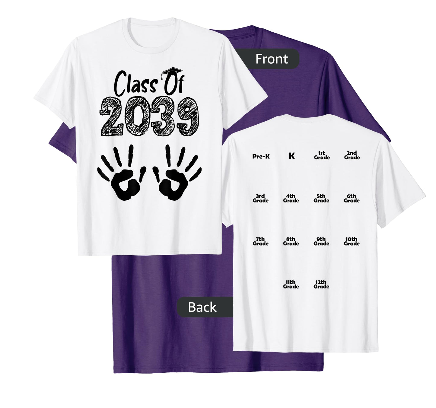 Class of 2039 Grow With Me Shirt Handprint On Back Pre-K T-Shirt