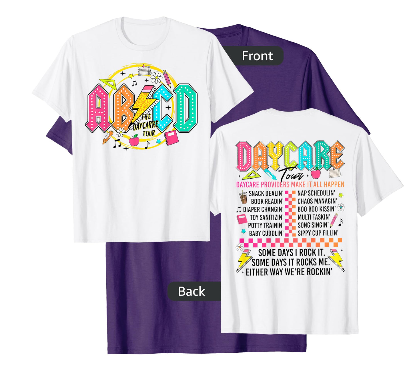 (2sided Front+Back) Retro The Daycare Tour, ABCD lightning T-Shirt