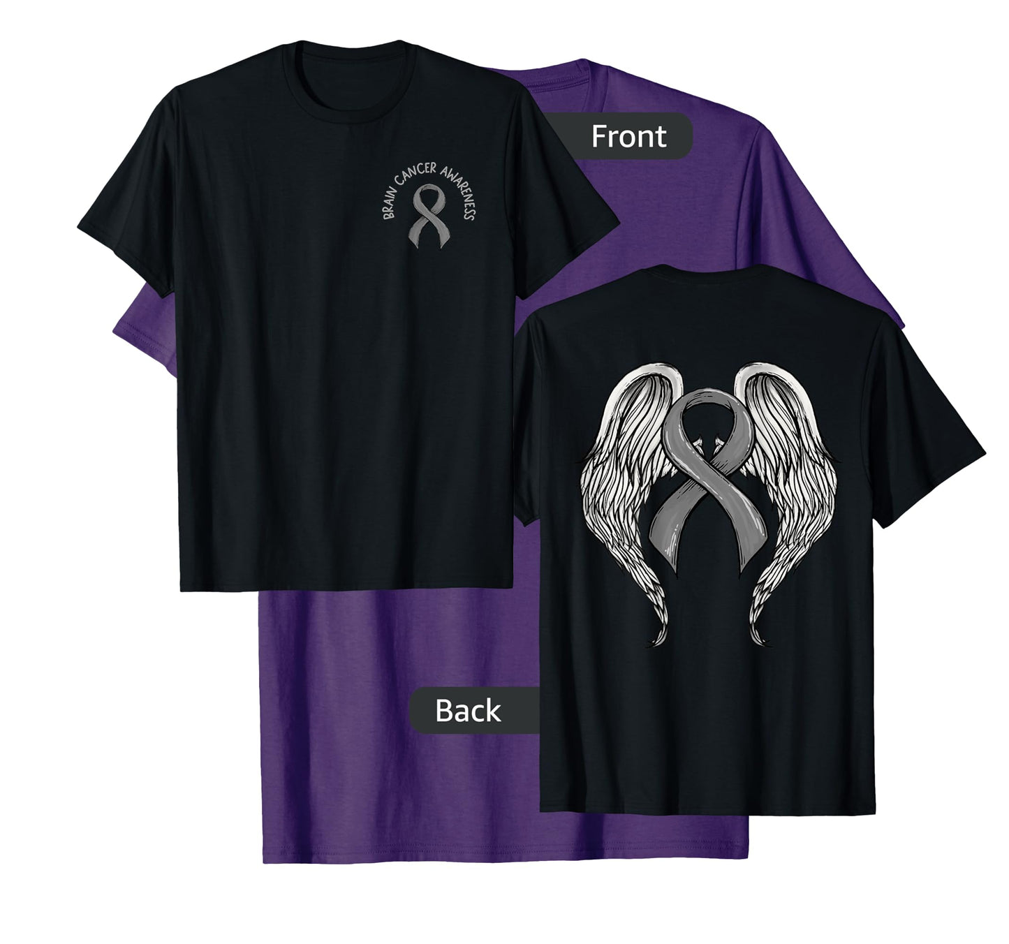 Brain Cancer Awareness, Large Memorial Wings on back T-Shirt