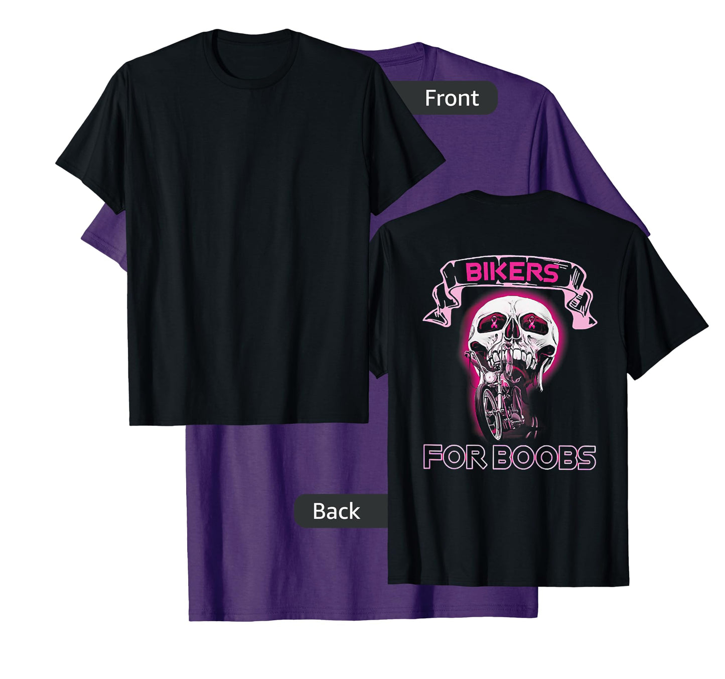 Bikers For B.o.o.b.s Breast Cancer Awareness Skull (on back) T-Shirt
