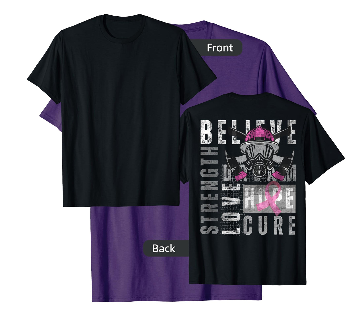 Tackle Breast Cancer Pink Ribbon firefighter Side back Retro T-Shirt