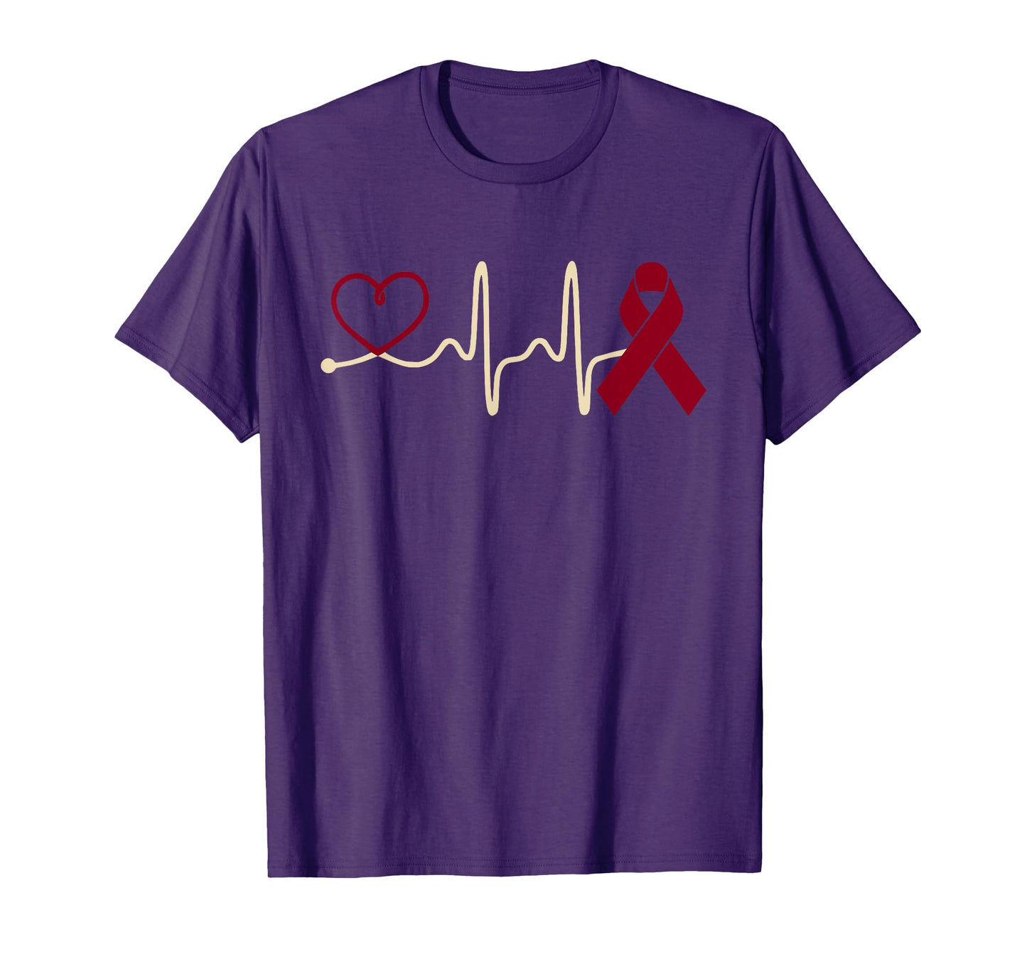 Burgundy Ivory Ribbon Heartbeat For Oral Cancer Awareness T-Shirt